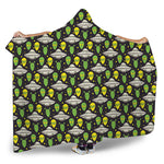 Green Alien UFO Space Print Hooded Blanket