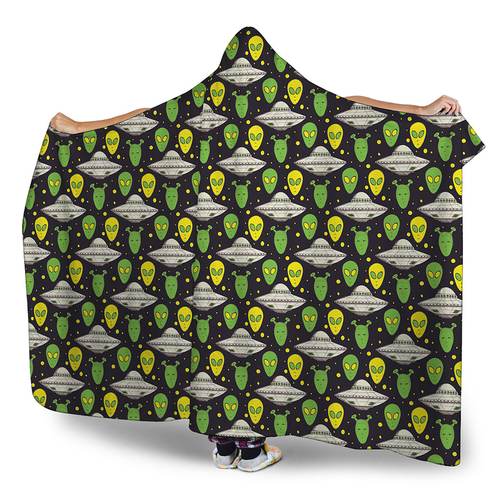 Green Alien UFO Space Print Hooded Blanket