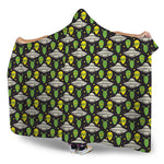 Green Alien UFO Space Print Hooded Blanket
