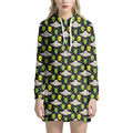 Green Alien UFO Space Print Pullover Hoodie Dress
