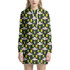 Green Alien UFO Space Print Hoodie Dress