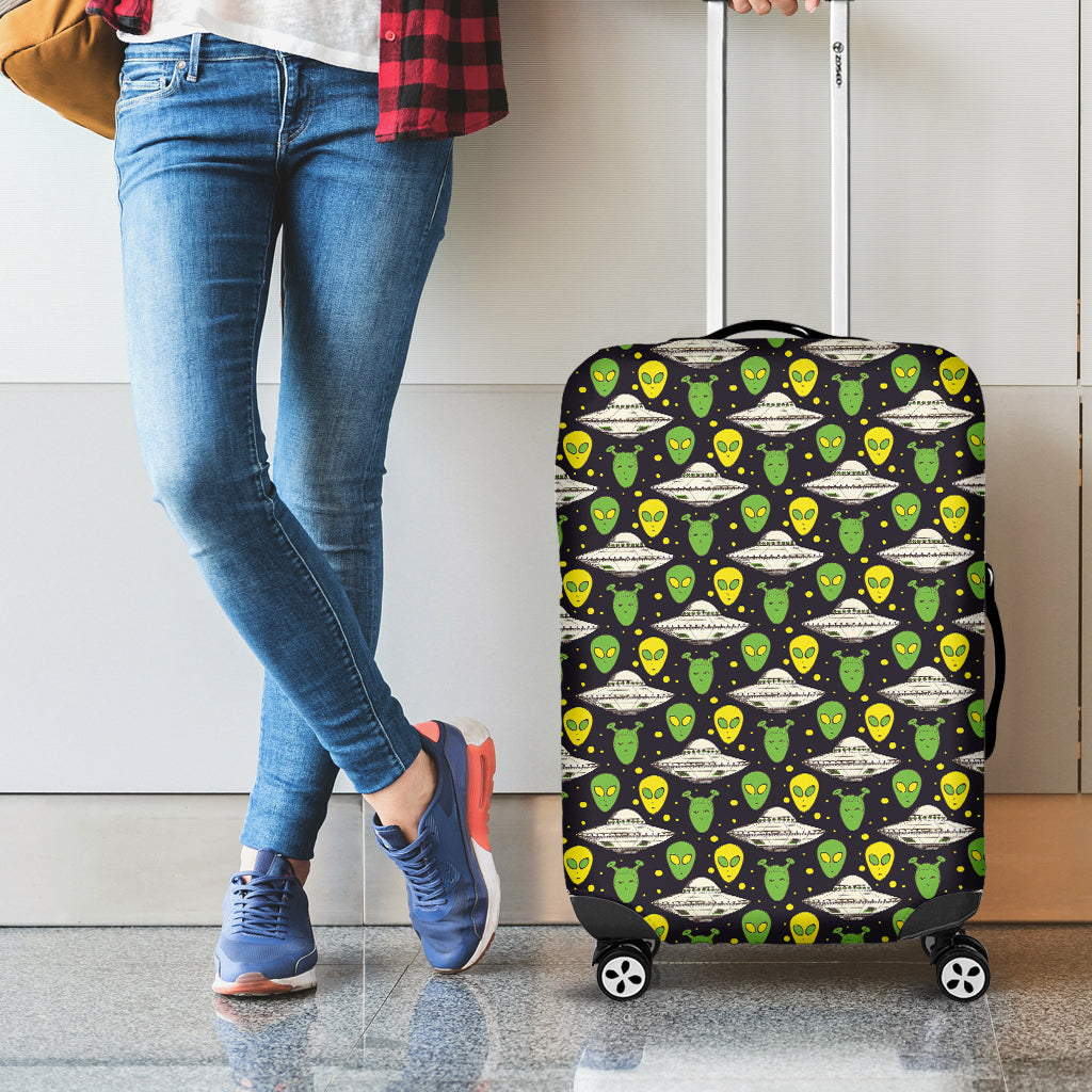 Green Alien UFO Space Print Luggage Cover