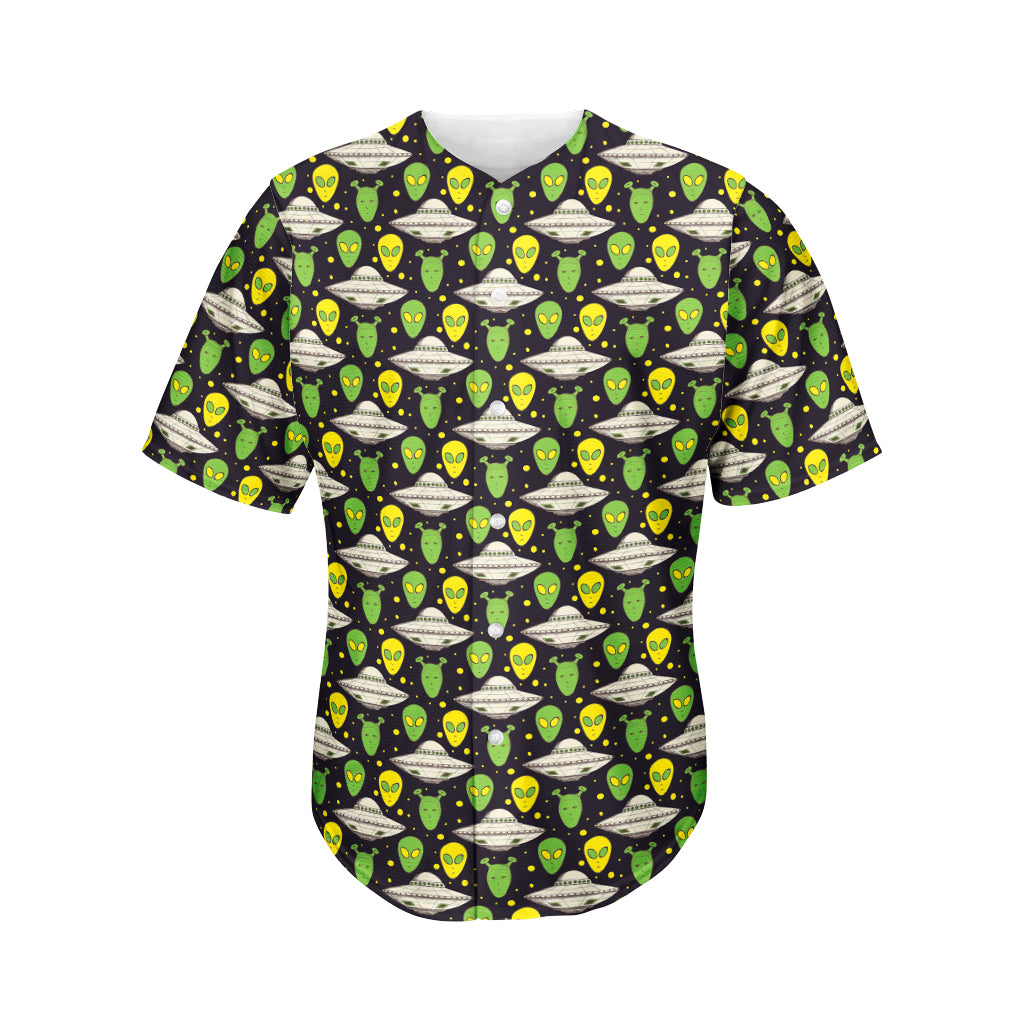 Green Alien UFO Space Print Men's Baseball Jersey