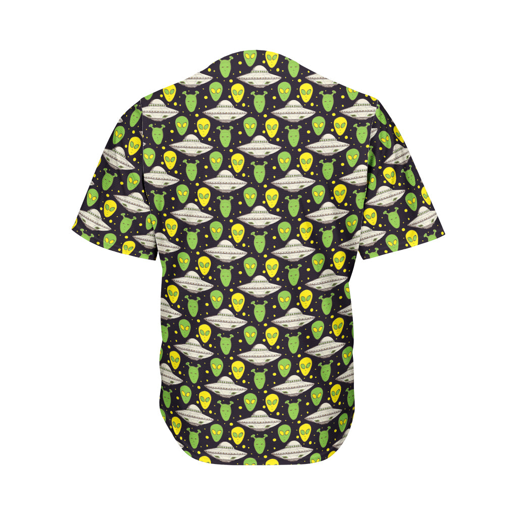 Green Alien UFO Space Print Men's Baseball Jersey