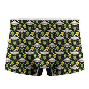 Green Alien UFO Space Print Men's Boxer Briefs