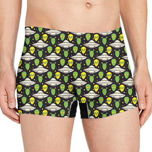 Green Alien UFO Space Print Men's Boxer Briefs