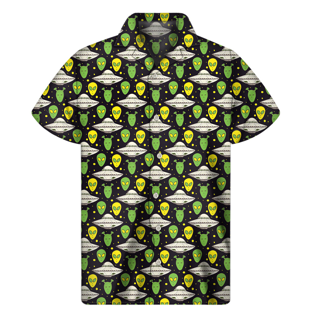 Green Alien UFO Space Print Men's Short Sleeve Shirt