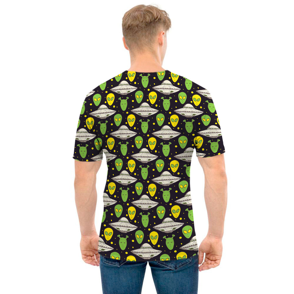 Green Alien UFO Space Print Men's T-Shirt