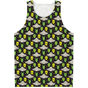 Green Alien UFO Space Print Men's Tank Top