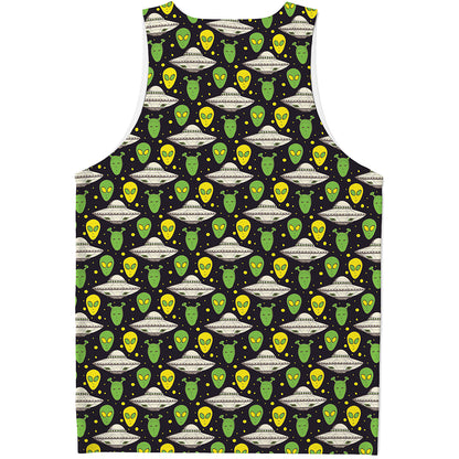 Green Alien UFO Space Print Men's Tank Top