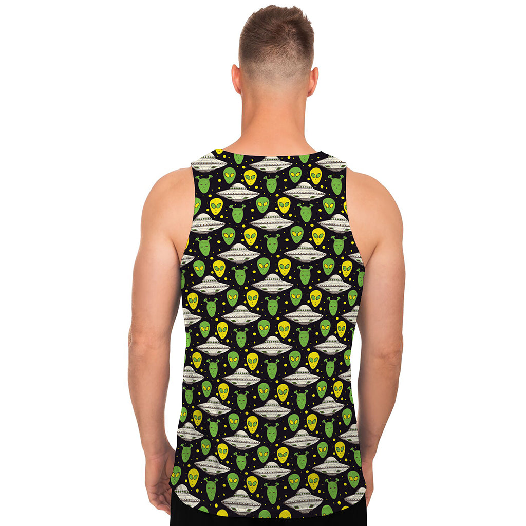 Green Alien UFO Space Print Men's Tank Top