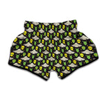 Green Alien UFO Space Print Muay Thai Boxing Shorts