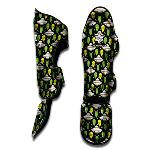 Green Alien UFO Space Print Muay Thai Shin Guard