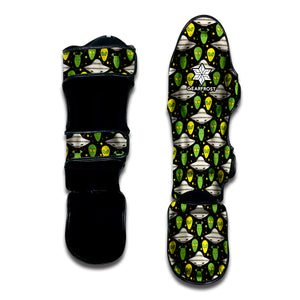 Green Alien UFO Space Print Muay Thai Shin Guard