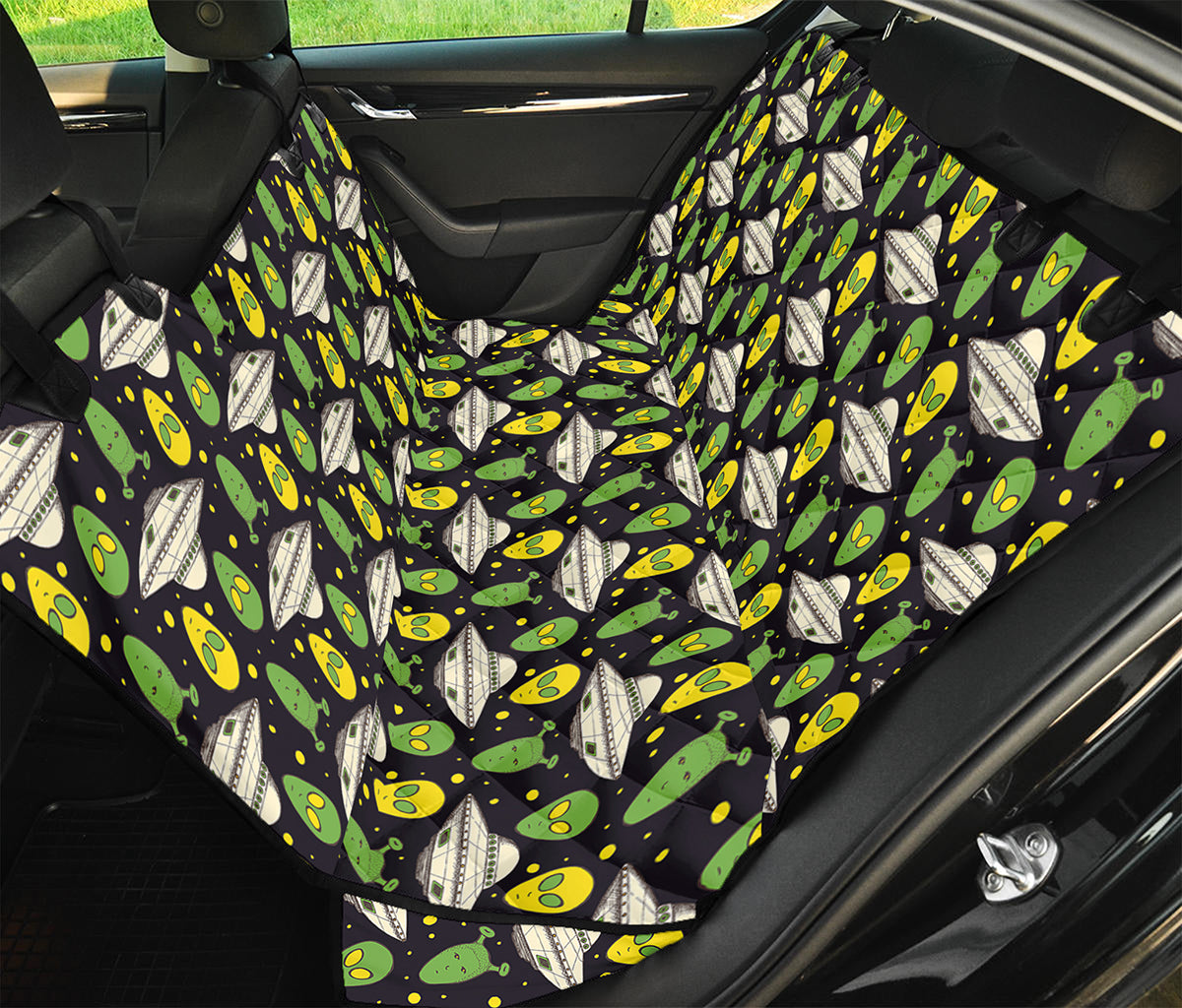 Green Alien UFO Space Print Pet Car Back Seat Cover