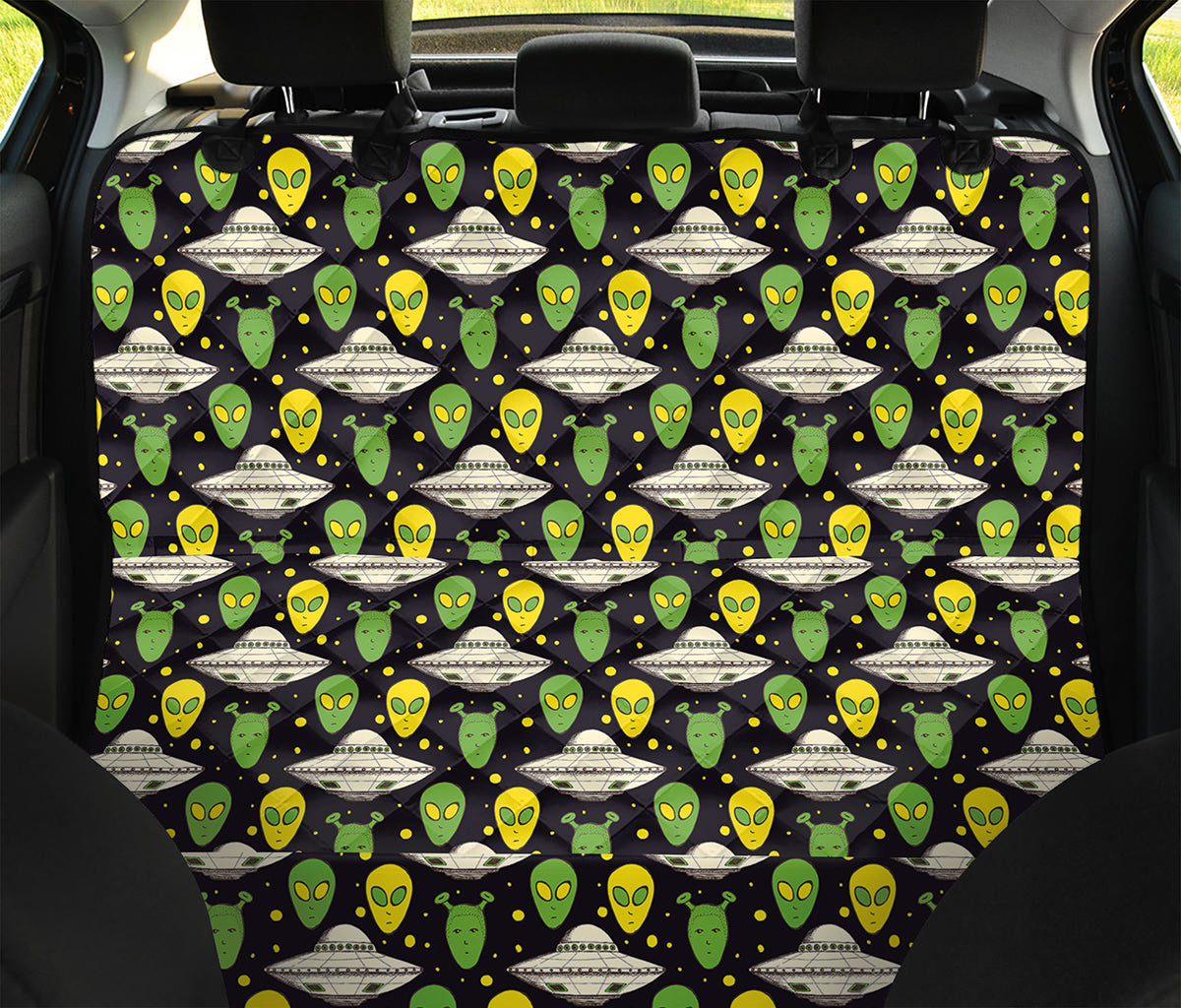 Green Alien UFO Space Print Pet Car Back Seat Cover