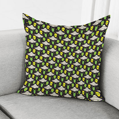 Green Alien UFO Space Print Pillow Cover