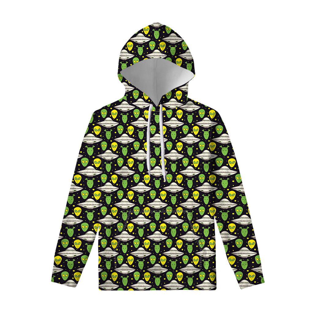 Green Alien UFO Space Print Pullover Hoodie