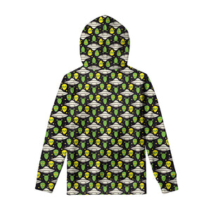 Green Alien UFO Space Print Pullover Hoodie