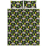 Green Alien UFO Space Print Quilt Bed Set