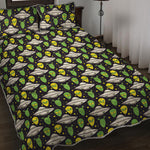 Green Alien UFO Space Print Quilt Bed Set