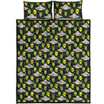 Green Alien UFO Space Print Quilt Bed Set