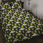 Green Alien UFO Space Print Quilt Bed Set