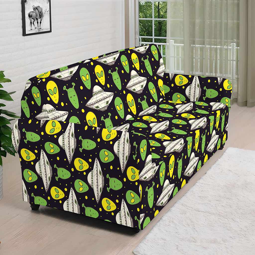 Green Alien UFO Space Print Sofa Cover