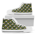 Green Alien UFO Space Print White High Top Sneakers