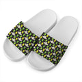 Green Alien UFO Space Print White Slide Sandals