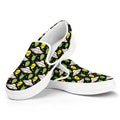 Green Alien UFO Space Print White Slip On Sneakers