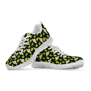 Green Alien UFO Space Print White Sneakers