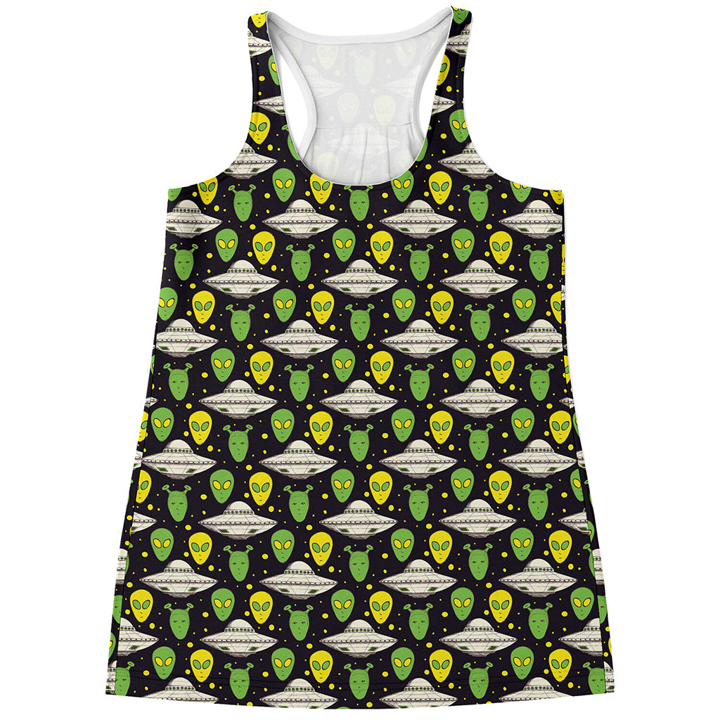 Green Alien UFO Space Print Women's Racerback Tank Top