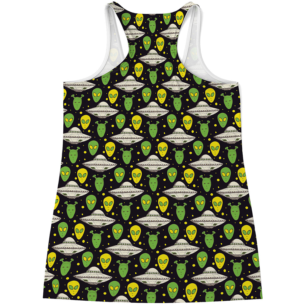 Green Alien UFO Space Print Women's Racerback Tank Top