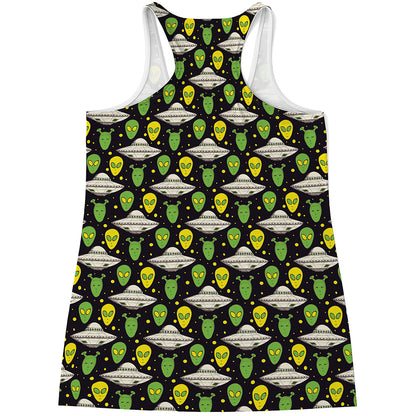 Green Alien UFO Space Print Women's Racerback Tank Top