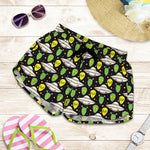 Green Alien UFO Space Print Women's Shorts