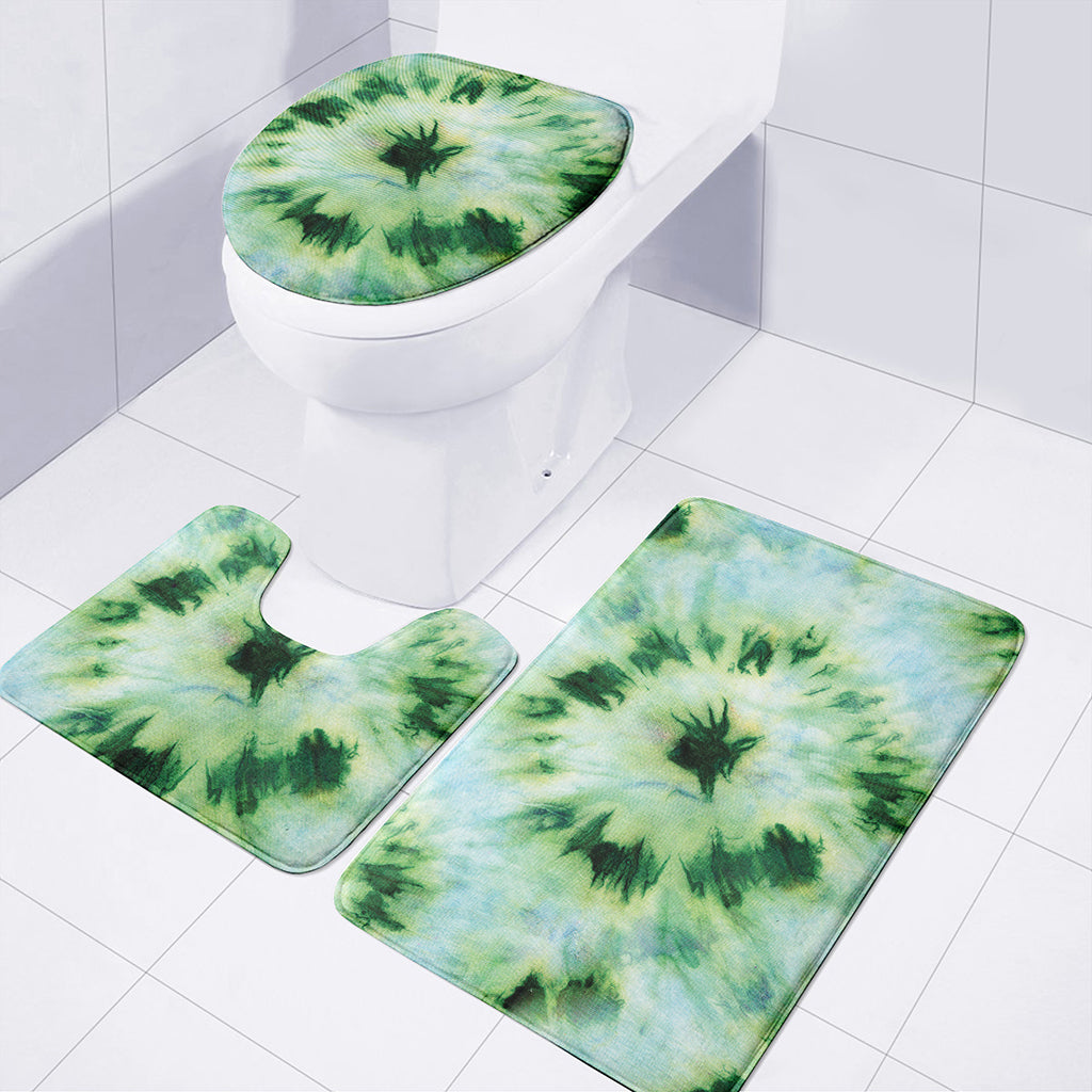 Green And Black Acid Wash Tie Dye Print 3 Piece Bath Mat Set
