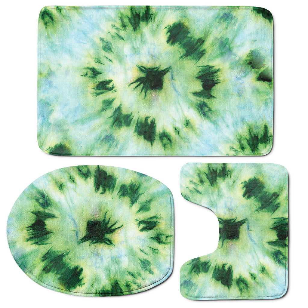 Green And Black Acid Wash Tie Dye Print 3 Piece Bath Mat Set