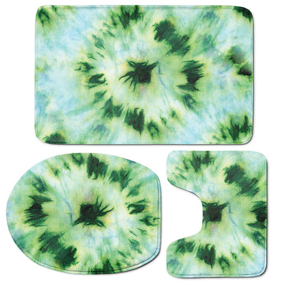 Green And Black Acid Wash Tie Dye Print 3 Piece Bath Mat Set