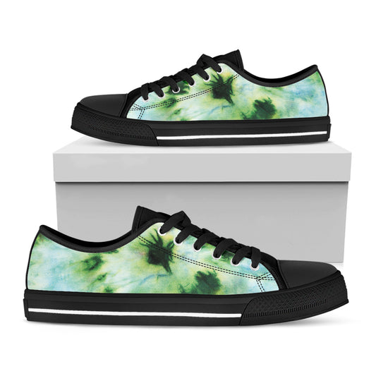 Green And Black Acid Wash Tie Dye Print Black Low Top Shoes