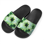 Green And Black Acid Wash Tie Dye Print Black Slide Sandals