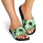 Green And Black Acid Wash Tie Dye Print Black Slide Sandals