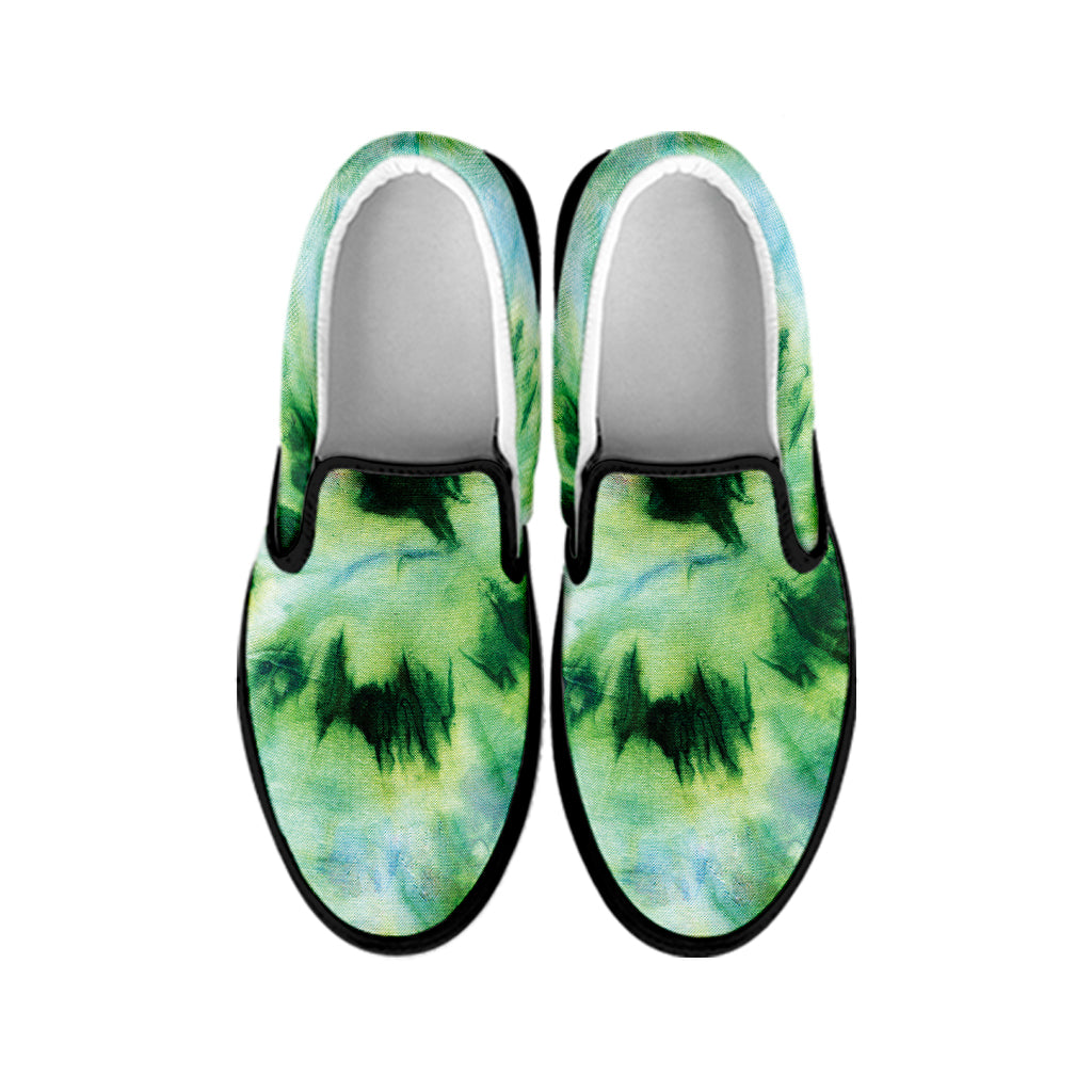 Green And Black Acid Wash Tie Dye Print Black Slip On Shoes
