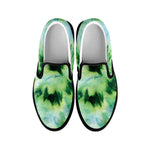 Green And Black Acid Wash Tie Dye Print Black Slip On Shoes