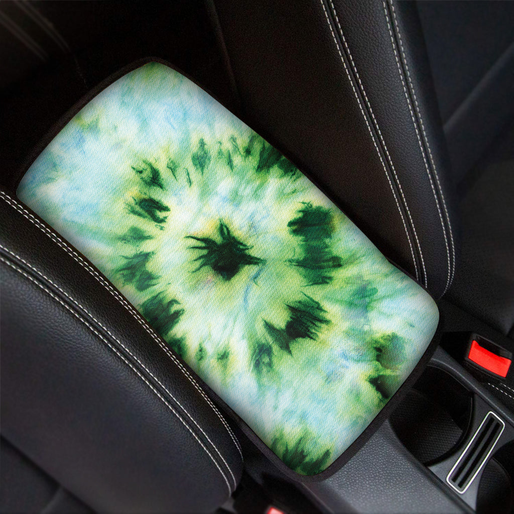 Green And Black Acid Wash Tie Dye Print Car Center Console Cover