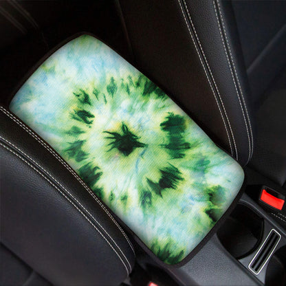 Green And Black Acid Wash Tie Dye Print Car Center Console Cover