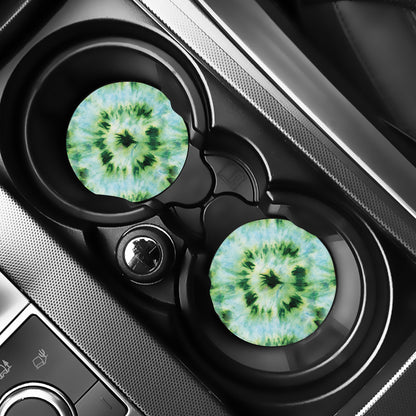 Green And Black Acid Wash Tie Dye Print Car Coasters