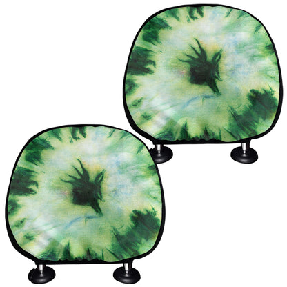 Green And Black Acid Wash Tie Dye Print Car Headrest Covers