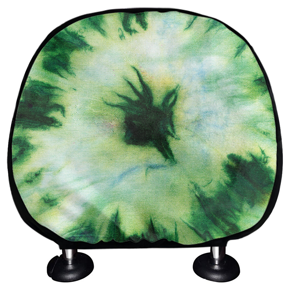 Green And Black Acid Wash Tie Dye Print Car Headrest Covers