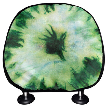 Green And Black Acid Wash Tie Dye Print Car Headrest Covers